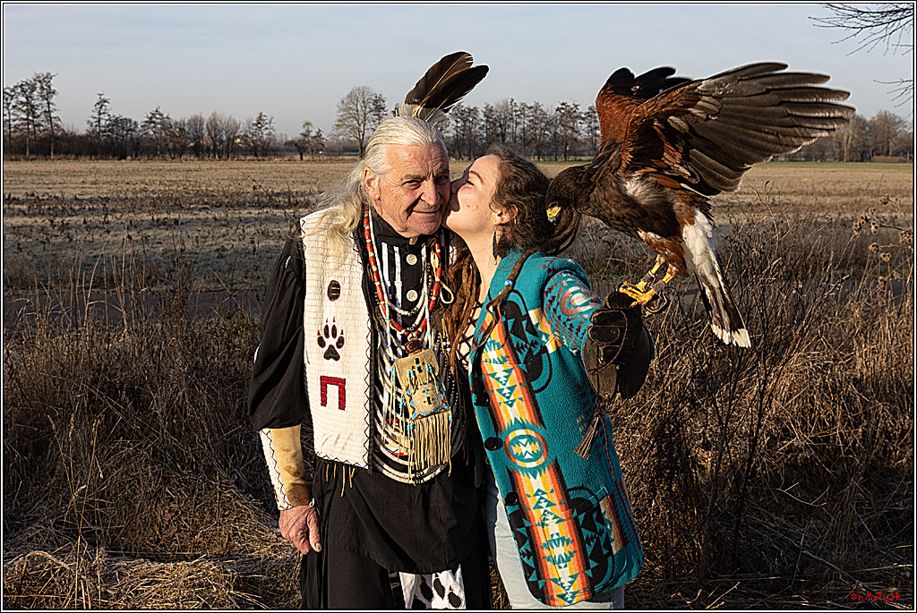 Cheyenne-Halbblut Hunting Wolf in der Falknerei Pierre Schmidt; Gymnich, 09.02.2023